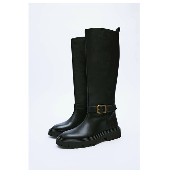 ZARA LEATHER BOOTS WITH BUCKLE US 6.5 - Picture 1 of 15